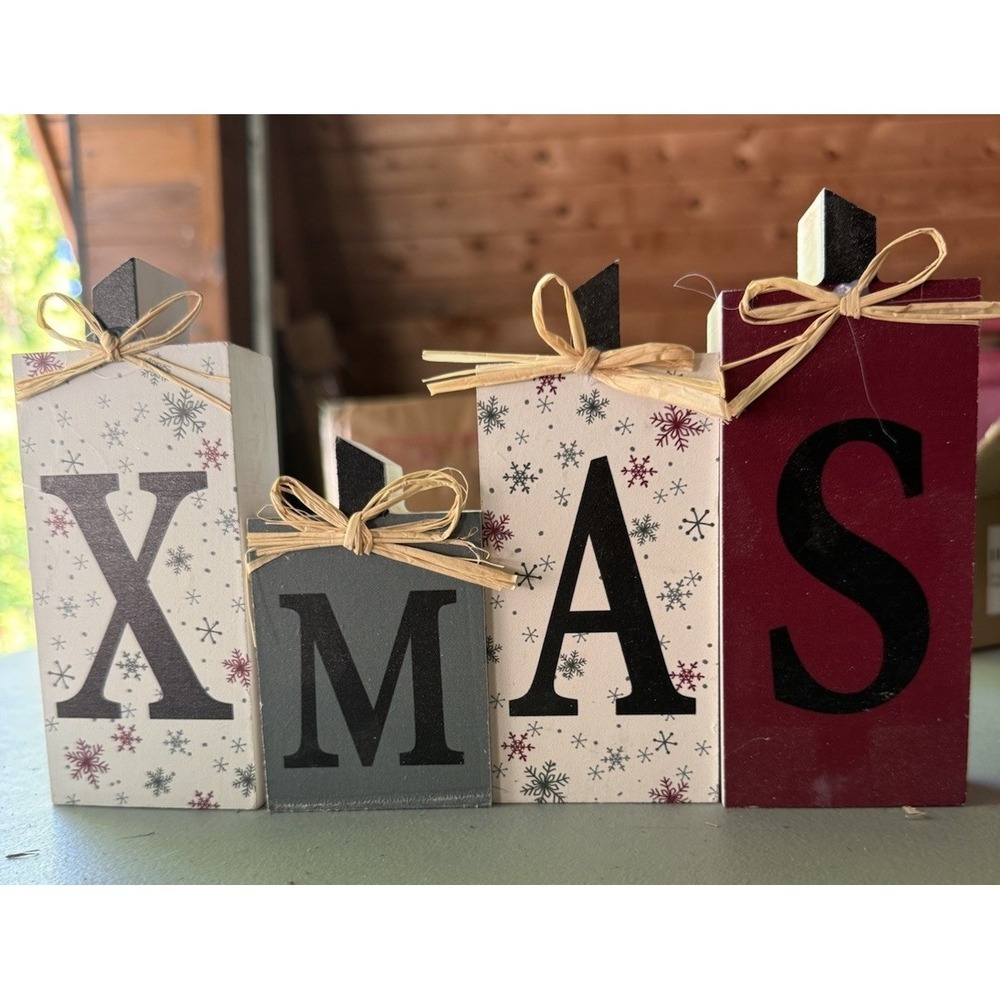 Rustic Wooden XMAS Block Sign Christmas Holiday Table Decor